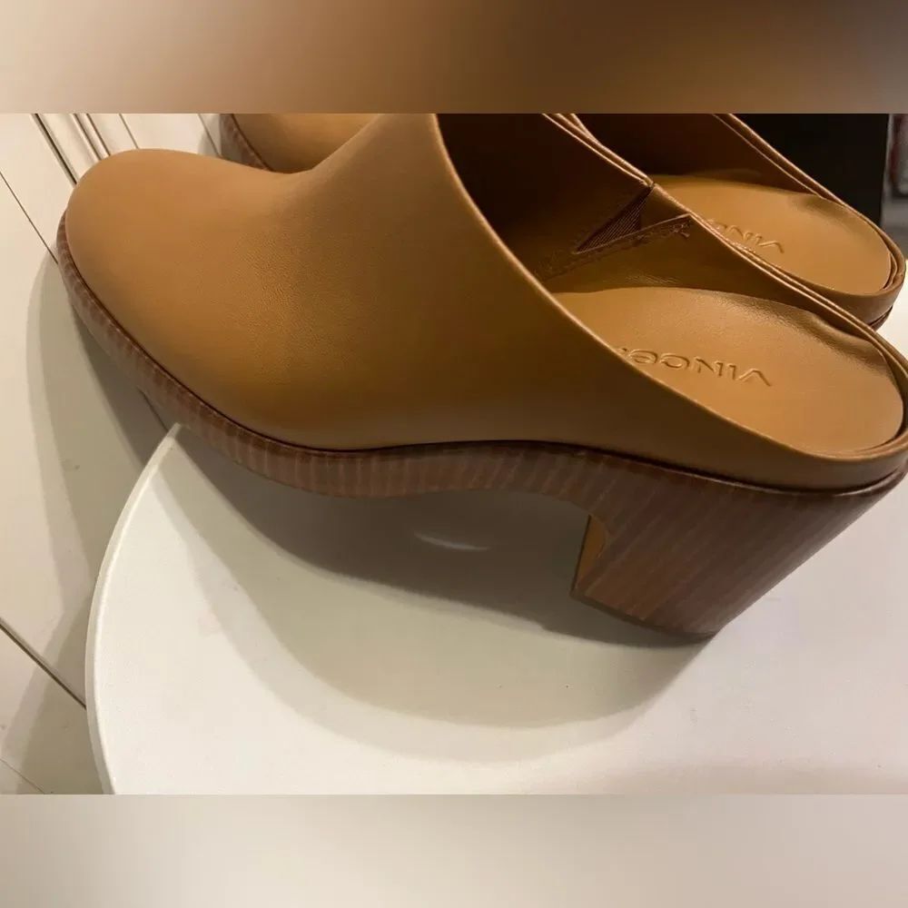 VINCE. Women's Navina Platform Clog Tan Leather Mule Shoes Size 7.5 M